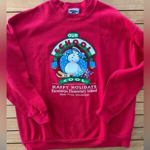 Vintage Red Christmas Sweatshirt with Snowman Graphic Moss Point Mississippi